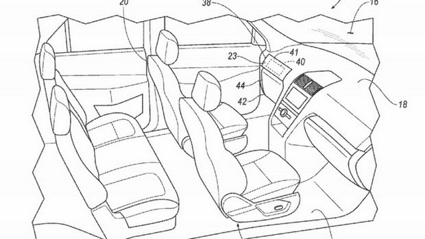 Схема интерьера без рулевого колеса беспилотного автомобиля в представлении компании Ford